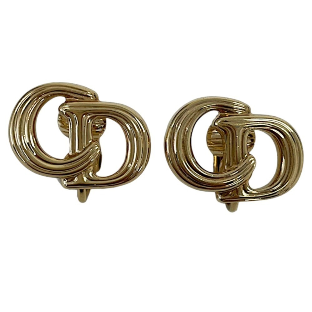 Christian Dior Vintage CD Logo Earrings, Gold Color, Women's